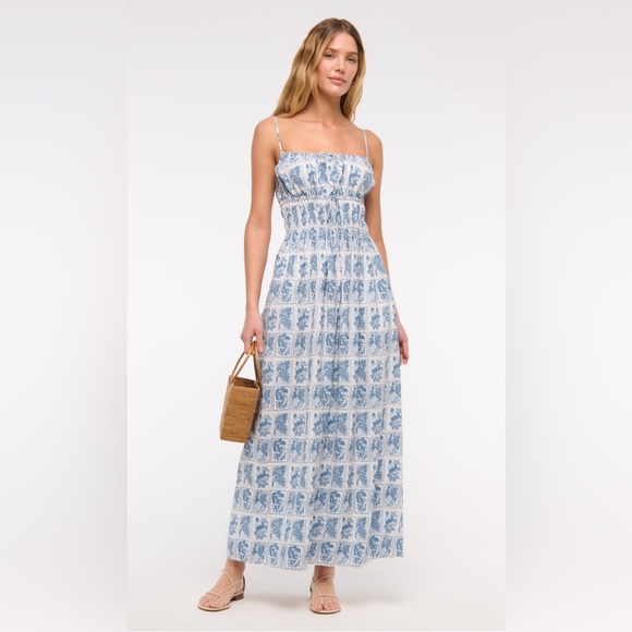 Abercrombie & Fitch Dresses & Skirts - Abercrombie & Fitch Blue & White Smocked Tie-Front Maxi Dress Size XSP